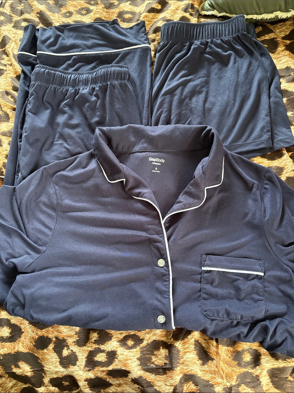 GAP Navy Blue Pajama Set with White Piping